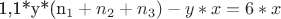 1,1*y*(n_{1}+n_{2}+n_{3})-y*x=6*x