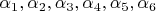 $\alpha _1,\alpha _2, \alpha _3, \alpha _4, \alpha _5, \alpha _6$
