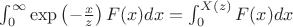 $\int_0^{\infty}{\exp\left(-\frac{x}{z}\right)F(x)dx} =\int_0^{X(z)}{F(x)dx}$