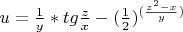 $u=\frac{1}{y} *tg{\frac{z}{x}}-(\frac{1}{2})^{(\frac{z^2-x}{y})}$