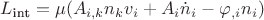 $L_{\text{int}}=\mu(A_{i,k}n_k v_i+A_i {\dot n}_i -\varphi_{,i}n_i)$