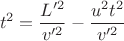 $$t^2=\frac{L'^2}{v'^2}-\frac{u^2t^2}{v'^2}$$