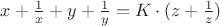 $x+\frac{1}{x}+y+\frac{1}{y}=K\cdot(z+\frac{1}{z})$