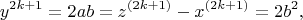 $$ y^{2k + 1} = 2ab = z^{(2k + 1)} - x^{(2k + 1)} = 2 b^{2}, $$