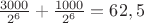$\frac{3000}{2^6}+\frac{1000}{2^6} = 62,5$