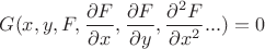 $G(x, y, F, \dfrac{\partial F}{\partial x} , \dfrac{\partial F}{\partial y}, \dfrac{\partial ^ {2} F}{\partial x^{2} } ... ) = 0$