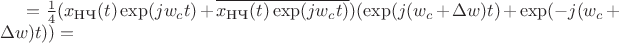 $=\frac{1}{4}(x_\text{НЧ}(t)\exp(j w_c t) + \overline{x_\text{НЧ}(t)\exp(j w_c t)})(\exp(j (w_c+\Delta w) t) + \exp(-j(w_c+\Delta w) t))=$
