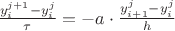 $\frac{y^{j+1}_i - y^j_i}{\tau} = - a  \cdot \frac{y^{j}_{i+1} - y^j_i}{h}$