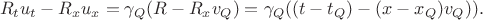 $$R_tu_t-R_xu_x=\gamma_Q(R-R_xv_Q)=\gamma_Q((t-t_Q)-(x-x_Q)v_Q)).$$