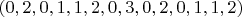 $(0,2,0, 1, 1, 2, 0, 3, 0, 2, 0, 1, 1, 2)$