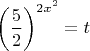 $\left(\dfrac{5}{2}\right)^{2x^2}=t$