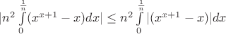 $|n^2\int\limits_{0}^{\frac1{n}}(x^{x+1}-x)dx|\le n^2\int\limits_{0}^{\frac1{n}}|(x^{x+1}-x)|dx$