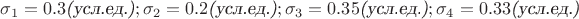 $\sigma_1 = 0.3 \textsl{(усл.ед.)}; \sigma_2 = 0.2 \textsl{(усл.ед.)}; \sigma_3 = 0.35 \textsl{(усл.ед.)}; \sigma_4 = 0.33 \textsl{(усл.ед.)}