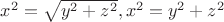 $ x^2 = \sqrt{y^2 + z^2}  , x^2 = y^2 + z^2 $