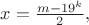 $x = \frac {m-19^k}2,$ $x = \frac {m-19^k}2,$
