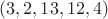 $$(3, 2, 13, 12, 4)$$