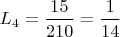 $ L_4 = \dfrac{15}{210} = \dfrac{1}{14} $