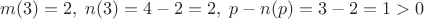 $m(3)=2,\;n(3)=4-2=2,\;p-n(p)=3-2=1>0$ $m(3)=2,\;n(3)=4-2=2,\;p-n(p)=3-2=1>0$