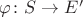 $\varphi \colon S\rightarrow E'$