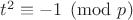 $t^2\equiv -1\pmod p$