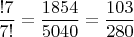 $\dfrac{!7}{7!}=\dfrac{1854}{5040}=\dfrac{103}{280}$