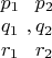 $ \begin{matrix} p_1 \\ q_1 \\ r_1 \end{matrix}\ , \begin{matrix} p_2 \\ q_2 \\ r_2 \end{matrix}$