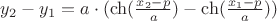 $y_2-y_1=a\cdot(\ch(\frac{x_2-p}{a})-\ch(\frac{x_1-p}{a}))$