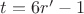 $t=6r'-1$