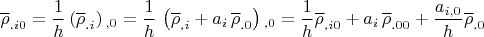 $\overline \rho_{.i0}=\dfrac 1 h \left(\overline \rho_{.i} \right){}_{,0}=
\dfrac 1 h \, \left(\overline \rho_{,i} + a_i \, \overline \rho_{.0} \right){}_{,0}=\dfrac 1 h \overline \rho_{,i0}+a_i \, \overline \rho_{.00}+\dfrac {a_{i,0}}{h} \overline \rho_{.0}$