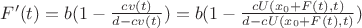 $F'(t)=b(1-\frac {cv(t)}{d-cv(t)})=b(1-\frac {cU(x_0+F(t),t)}{d-cU(x_0+F(t),t)})$
