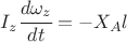 $I_z\cfrac{d\omega_z}{dt} = -X_Al$