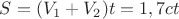 $S=(V_1+V_2)t=1,7ct$