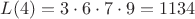$L(4)=3\cdot6\cdot7\cdot9=1134$