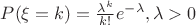 $P(\xi=k)=\frac{\lambda^k}{k!}e^{-\lambda}, \lambda>0$