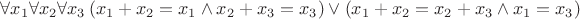 $\forall x_1\forall x_2\forall x_3 \left(x_1+x_2=x_1\wedge x_2+x_3=x_3\right)\vee\left(x_1+x_2=x_2+x_3\wedge x_1=x_3\right)$