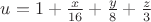 $u=1+\frac{x}{16}+\frac{y}{8}+\frac{z}{3}$