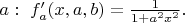 $a: \,\, f'_a(x, a, b) = \frac{1}{1+a^2x^2}.$