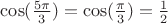 $ \cos (\frac{5 \pi}{3} ) = \cos (\frac{\pi}{3} )  = \frac{1}{2} $
