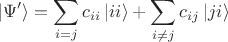 $$
\left | \Psi' \right \rangle = \sum \limits_{i = j} c_{ii} \left| ii \right \rangle + \sum \limits_{i \ne j} c_{ij} \left| j i \right \rangle
$$