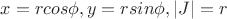 $x=rcos{\phi}, y=rsin{\phi}, \left|J\right|=r$