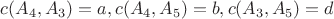 $c(A_4, A_3) = a, c(A_4, A_5) = b, c(A_3, A_5) = d$