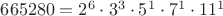 $665280=2^6\cdot 3^3\cdot 5^1\cdot 7^1\cdot 11^1$