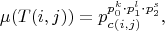 $$
\mu(T(i,j))=p_{c(i,j)}^{p_{0}^{k}\cdot p_{1}^{l}\cdot p_{2}^{s}},
$$