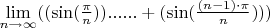 $\lim\limits_{n \to \infty}((\sin(\frac{\pi}{n}))......+(\sin(\frac{(n-1)\cdot\pi}{n})))$