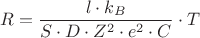 $$R=\frac{l\cdot k_{B}}{S\cdot D \cdot Z^2\cdot e^2\cdot C}\cdot T$$ $$R=\frac{l\cdot k_{B}}{S\cdot D \cdot Z^2\cdot e^2\cdot C}\cdot T$$