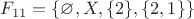 $F_{11} = \{\varnothing, X, \{2\}, \{2, 1\}\}$