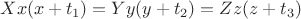 $$Xx(x+t_1)=Yy(y+t_2)=Zz(z+t_3)$$