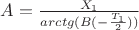 $A=\frac{X_1}{arctg({B(-\frac{T_1}{2})}) }$