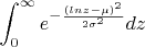 $$\int_{0}^{\infty} e^{ -\frac {(ln z - \mu)^2} {2\sigma^2}}dz$$