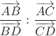 $$\[\frac{{\overrightarrow {AB} }}{{\overrightarrow {BD} }}:\frac{{\overrightarrow {AC} }}{{\overrightarrow {CD} }}\]$$
